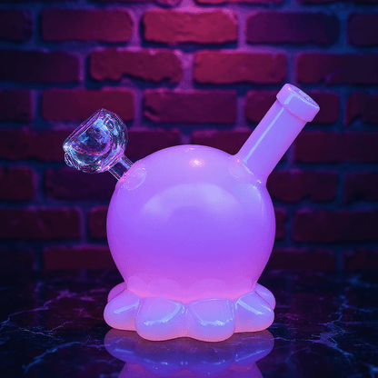 🐙 Octopus Bong - mini octopus glass bong for girlPink octopus glass smoking water pipe with a brick wall background