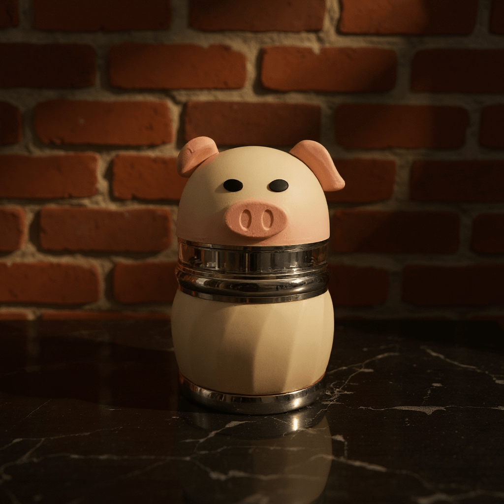 Piggy Puff Grinder – 4 - Layer Herb & Spice CrusherPiggy Puff Grinder – 4 - Layer Herb & Spice CrusherWhite and pink pig herb grinder with stainless steel magnetic lid