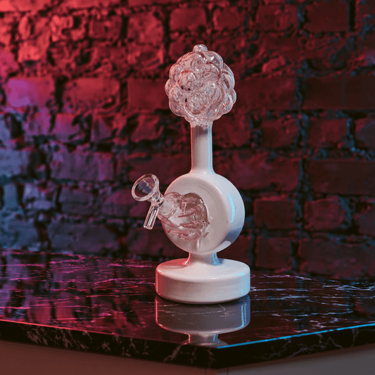 Plumbus-Inspired Sculptural BongA playful Plumbus-inspired bong with a surreal pink and cream sculptural design. A unique sci-fi water pipe made to stand out in any collection.