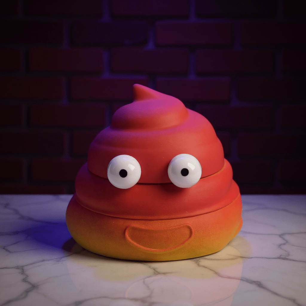 poop emoji shaped grinder - Sh*t Face Herb Grinderpoop emoji shaped grinderBright red and orange poop grinder with a mischievous face and round cartoon eyes.