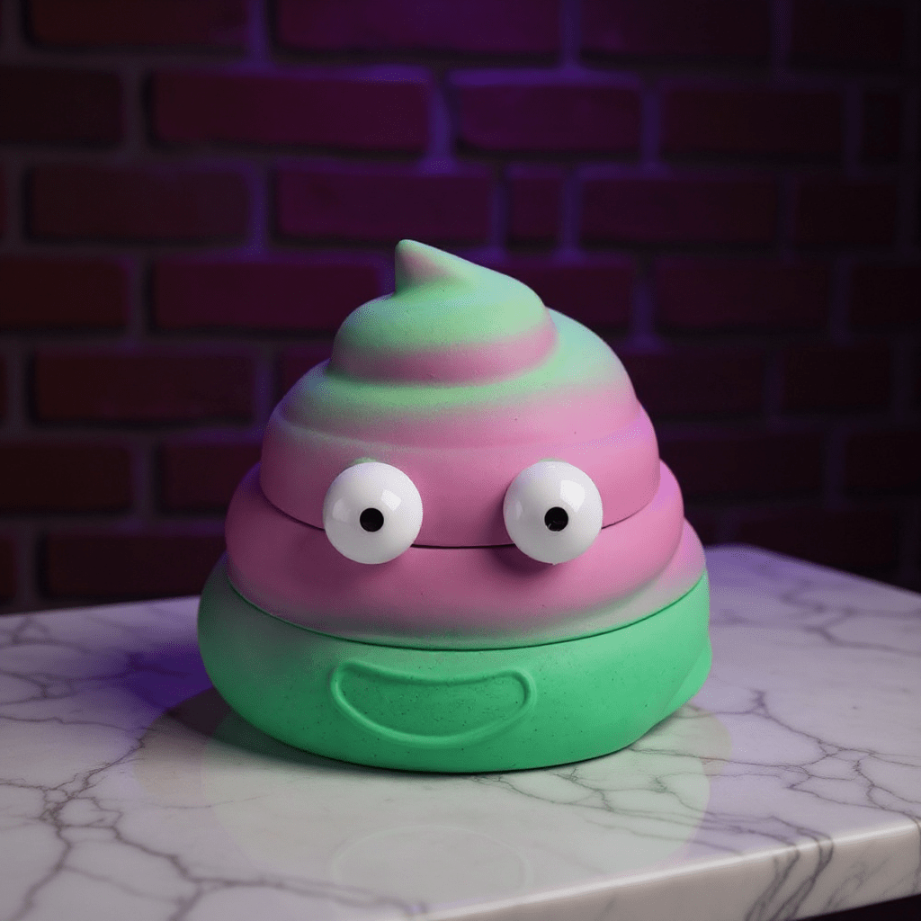 poop emoji shaped grinder - Sh*t Face Herb Grinderpoop emoji shaped grinderPink and yellow poop - shaped herb grinder with big eyeballs, glowing softly in a cozy room.