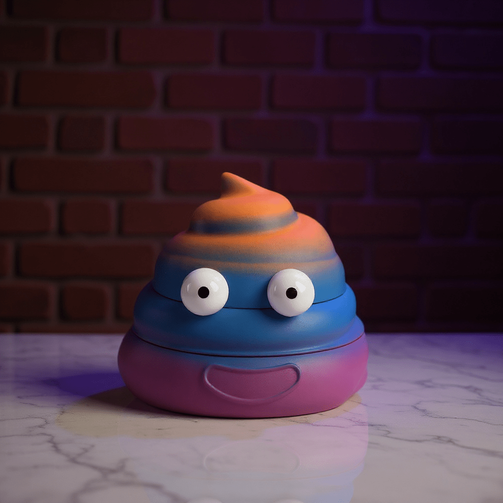 poop emoji shaped grinder - Sh*t Face Herb Grinderpoop emoji shaped grinderBlue and orange poop emoji herb grinder with big cartoon eyes glowing in a purple - lit room.
