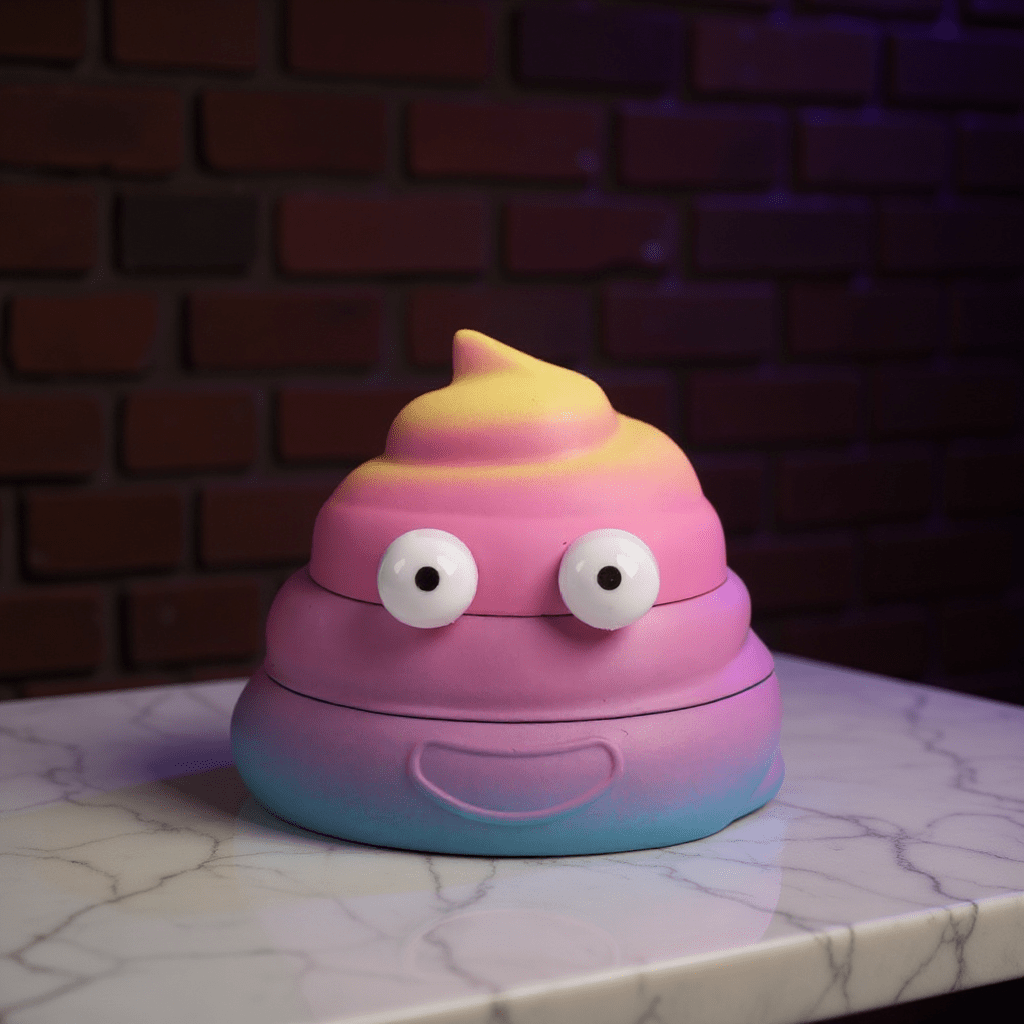 poop emoji shaped grinder - Sh*t Face Herb Grinderpoop emoji shaped grinder - pink and yellow cone - shaped herb grinders side by side, playful fruity pattern