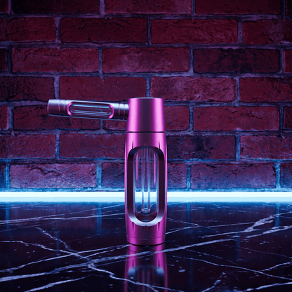 Heavy Duty Spill - Proof Water PipePink handheld pipe on a marble surface with a brick wall background
