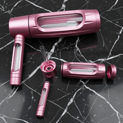 Heavy Duty Spill - Proof Water PipePink water pipe cleaner with attachments on a black marble surface