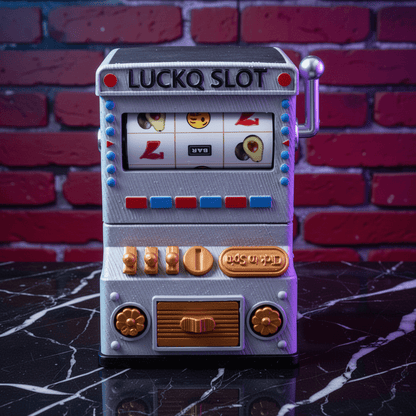 777 Jackpot Casino Novelty CrusherToy slot grinder with 'LUCKY SLOT' text against a brick wall background