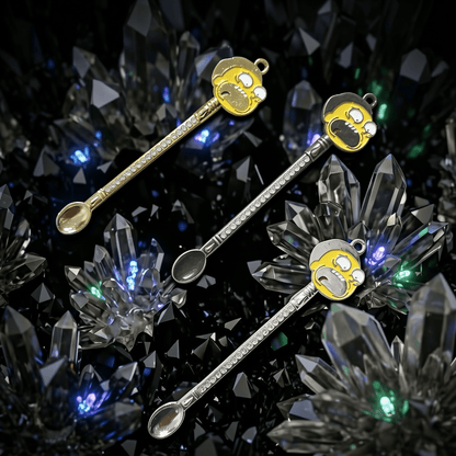 Sci - Fi Cartoon Mini Spoon – Rhinestone Festival Scoop & Dab ToolThree decorative spoons with cartoon character ends on a crystal background