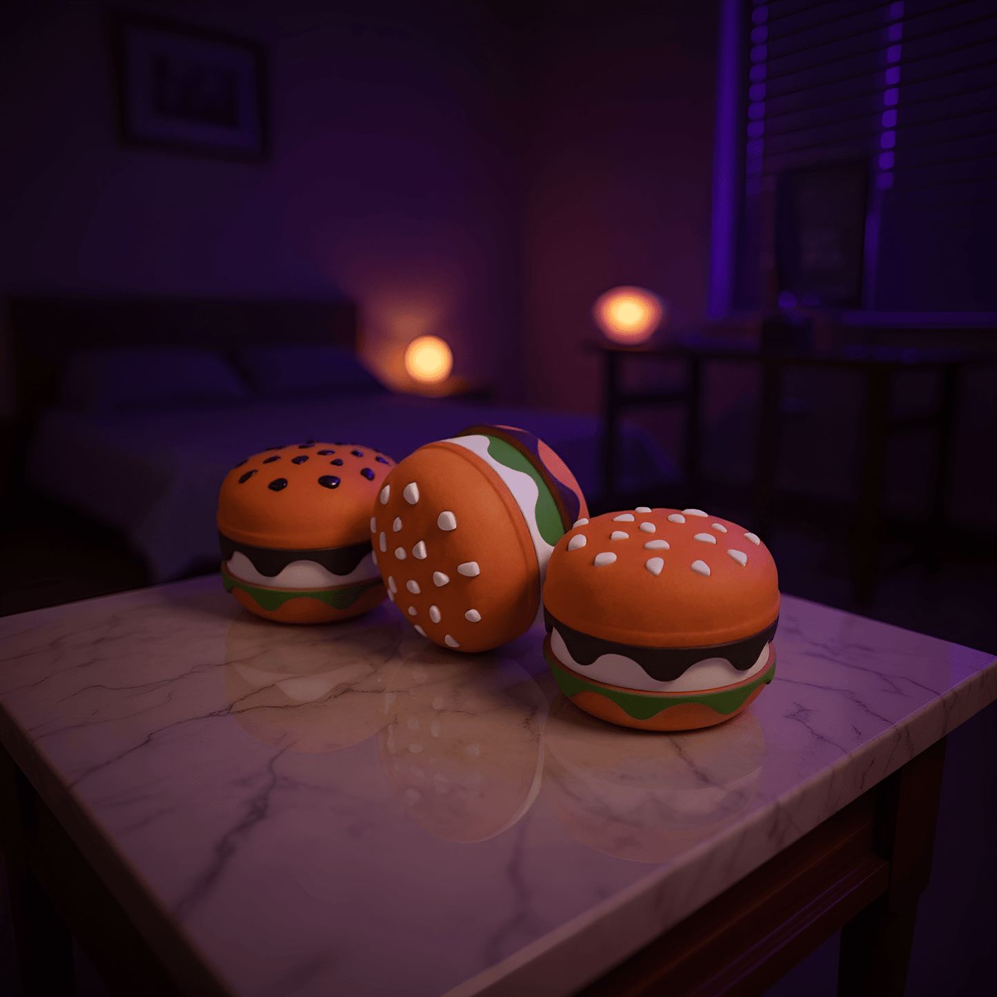 Stacked Burger Herb Grinder - Three burger herb grinders with different sesame seed styles