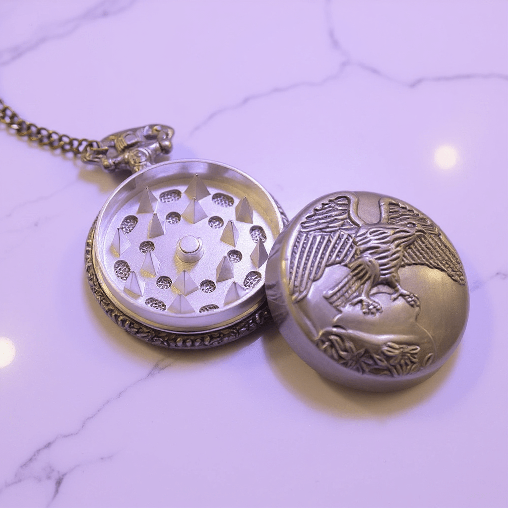 Stealth Pocket Watch Herb Grinder NecklaceStealth Pocket Watch Herb Grinder Necklace