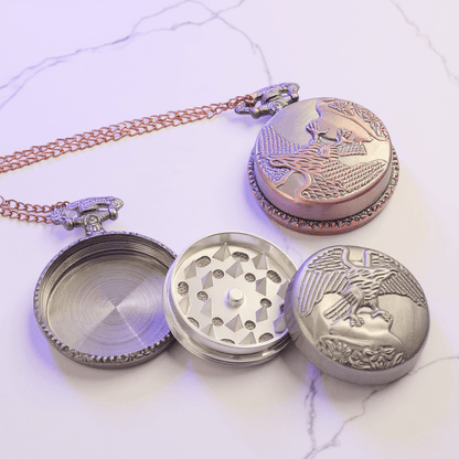 Stealth Pocket Watch Herb Grinder NecklaceStealth Pocket Watch Herb Grinder Necklace