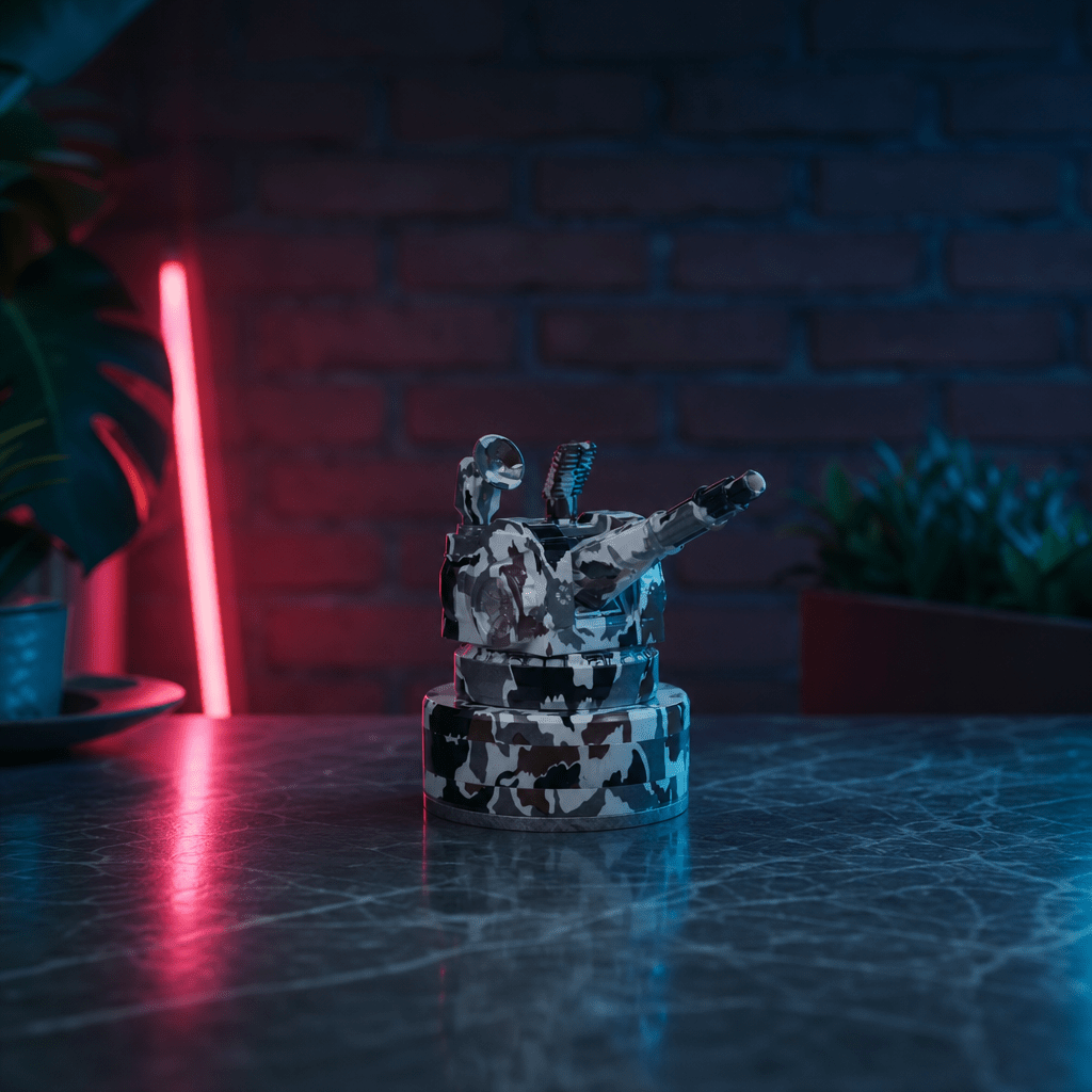 Tactical Operator Cannon Grinder & Pipe ComboDecorative grinder on a table with a brick wall and neon light in the background