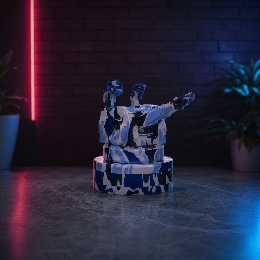 Tactical Operator Cannon Grinder & Pipe ComboDecorative herb grinder on a stand with neon lights in the background